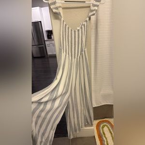 BLUE AND WHITE STRIPED JUMPSUIT